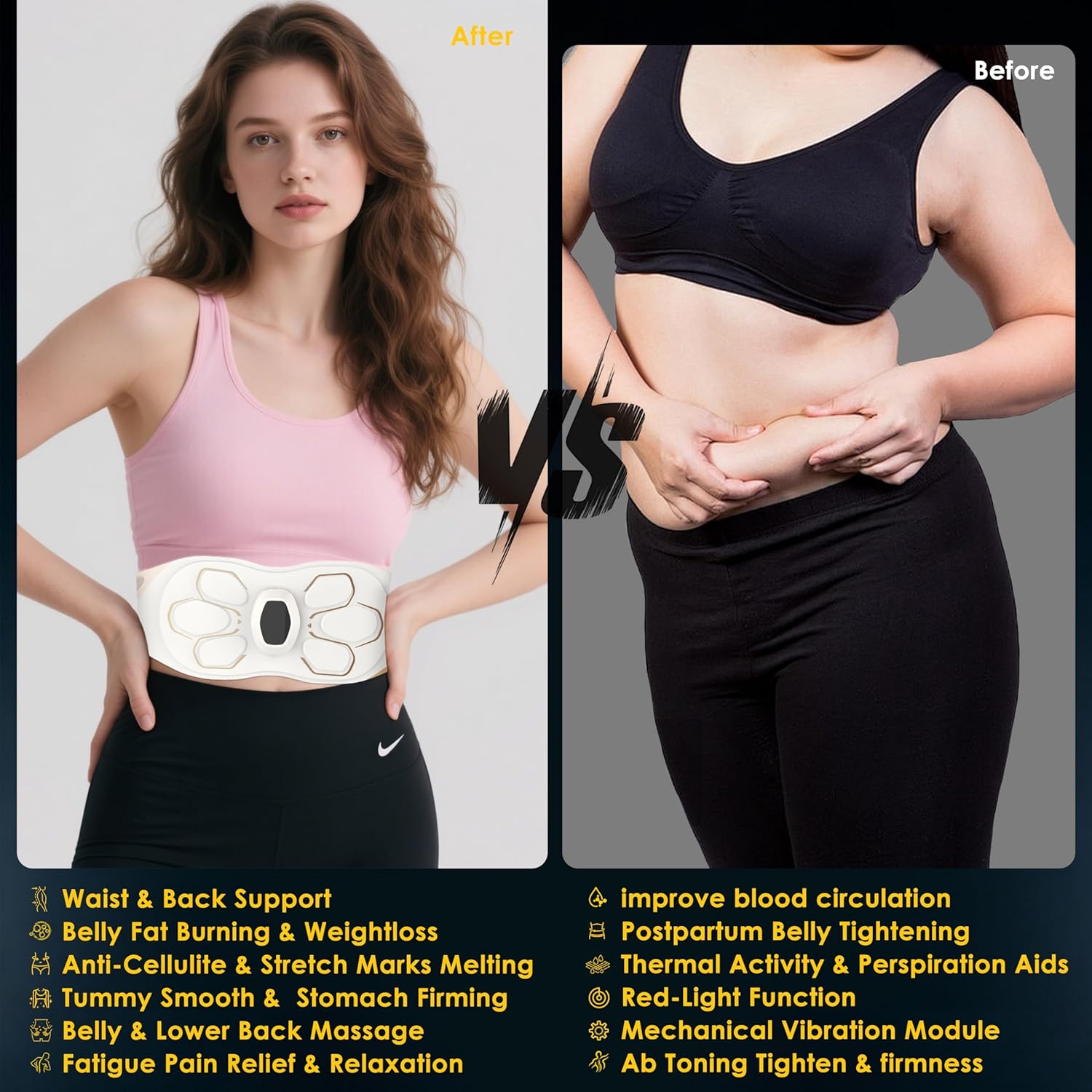 Tactical x abs Stimulator Abdominal Massager with EMS & Heat & Redlight & Vibration, ab Toner Belt Muscle Stimulator for Belly Fat Cellulite, Stomach Smooth&Firmng, Lower Back Massagr for Pain Relief