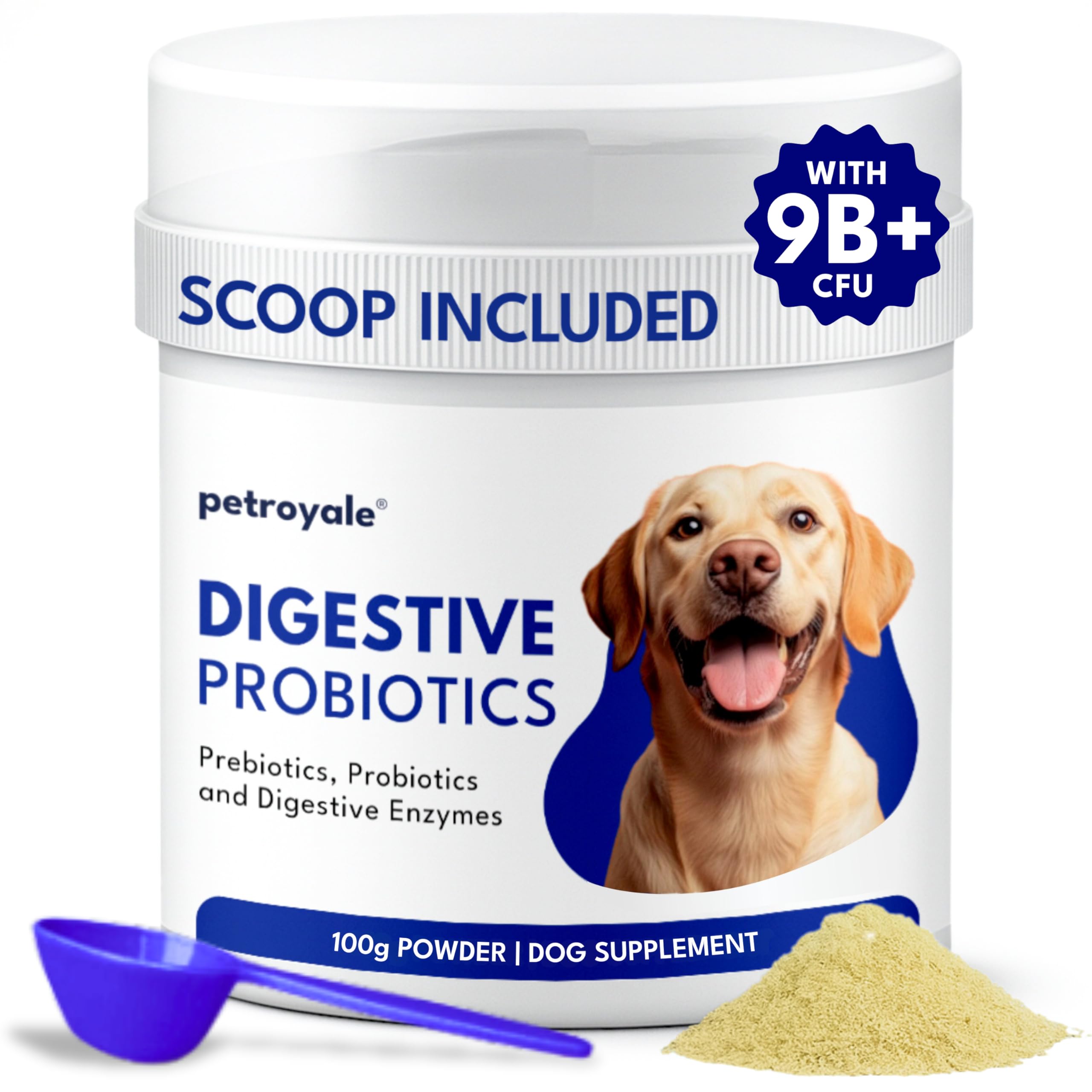 Petroyale Digestive Probiotics for Dogs - Prebiotics & Probiotics Supplement Powder - Improves Gut Health - Prevents Diarrhea & Indigestion - Dog Gut Wellness Supplement | 100g (Pack of 1)