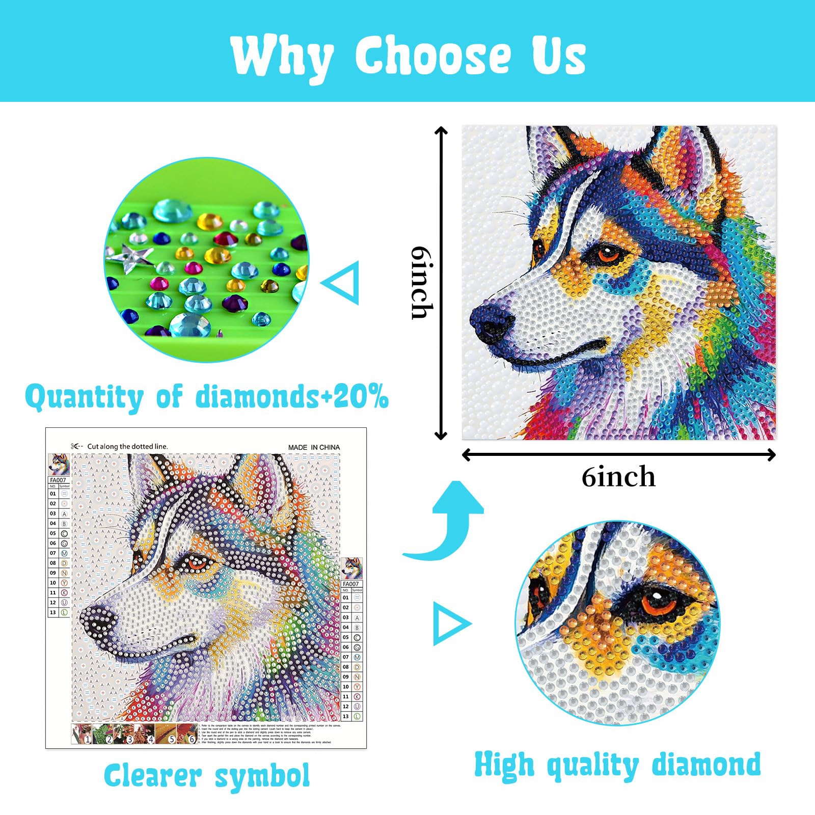 Libfx Kits de arte de diamantes para niños, 4 piezas de arte de diamantes para niñas y niños, principiantes, artes y manualidades para niños de 8 a 12 años (perro búho leopardo tigre -07)