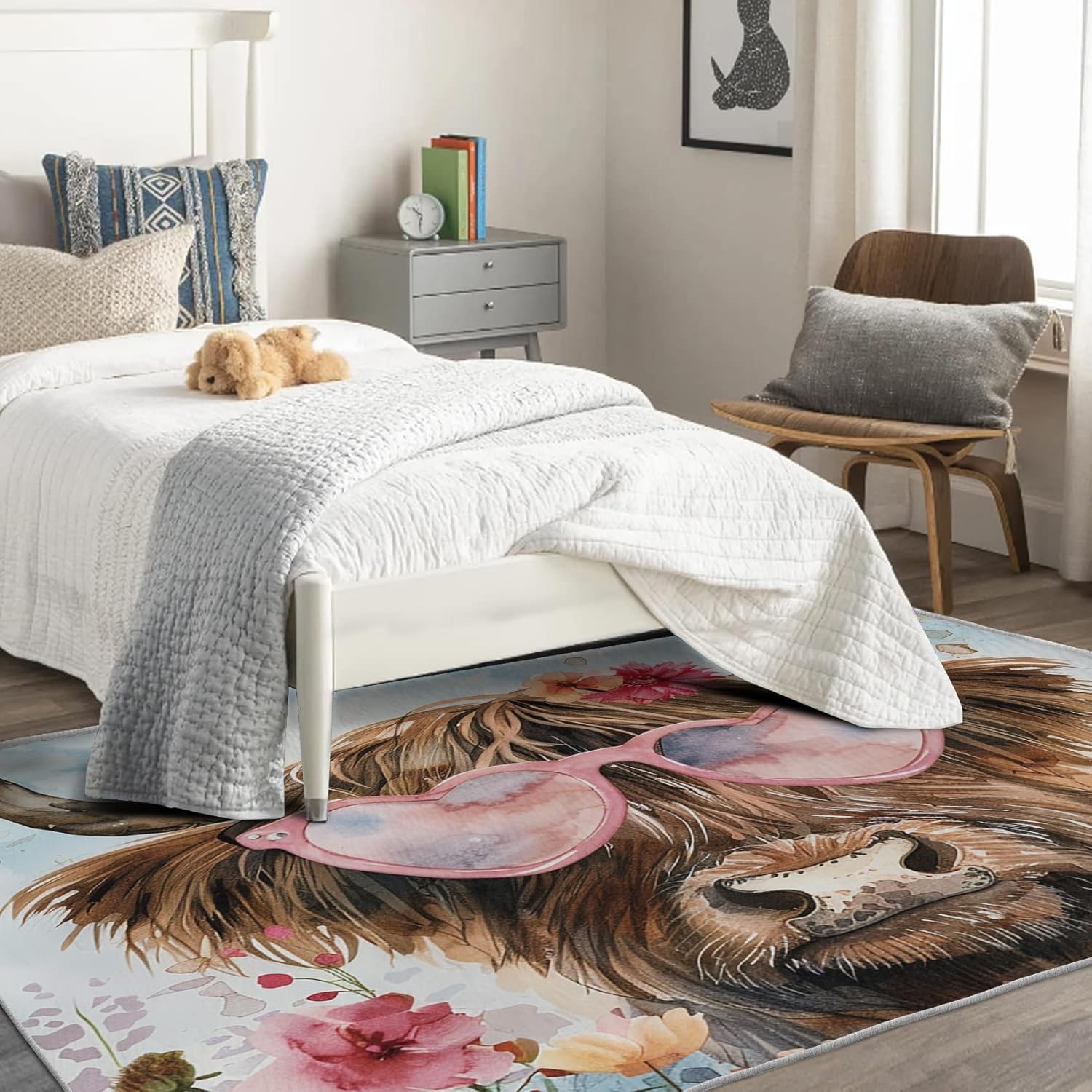 Kids Highland Cow Rug 2x3, Farm Animal Rugs for Girls Bedroom Room Decor, Cute Area Rug, Nursery Classroom Playroom Indoor Floor Carpet, Washable Non Slip Stain Resistant