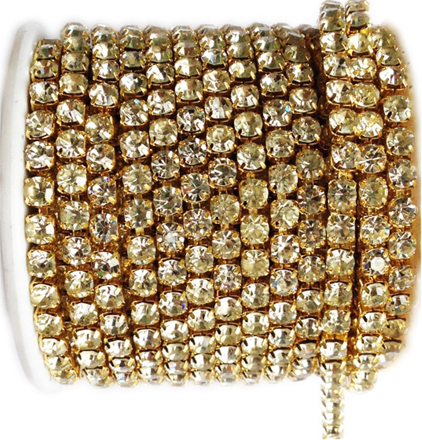 10 Yard Clear Crystal Rhinestone Close Gold Chain Trim for Craft Jewelry Wedding Bouquet DIY Decoration Sewing Craft (4.3mm)