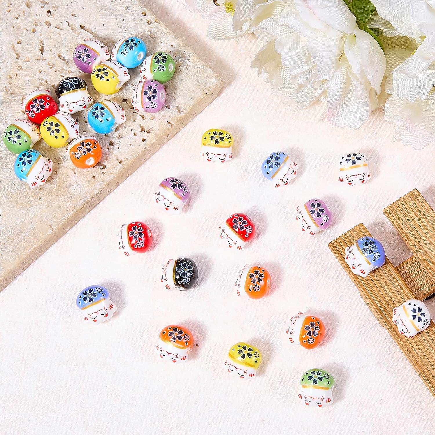 32 Pcs Ceramic Beads for Jewelry Making Unique Porcelain Cat Beads Cute Polymer Clay Animal Bead for Bracelets Earring Necklaces DIY Craft Accessories(Colorful Cat) - Image 3