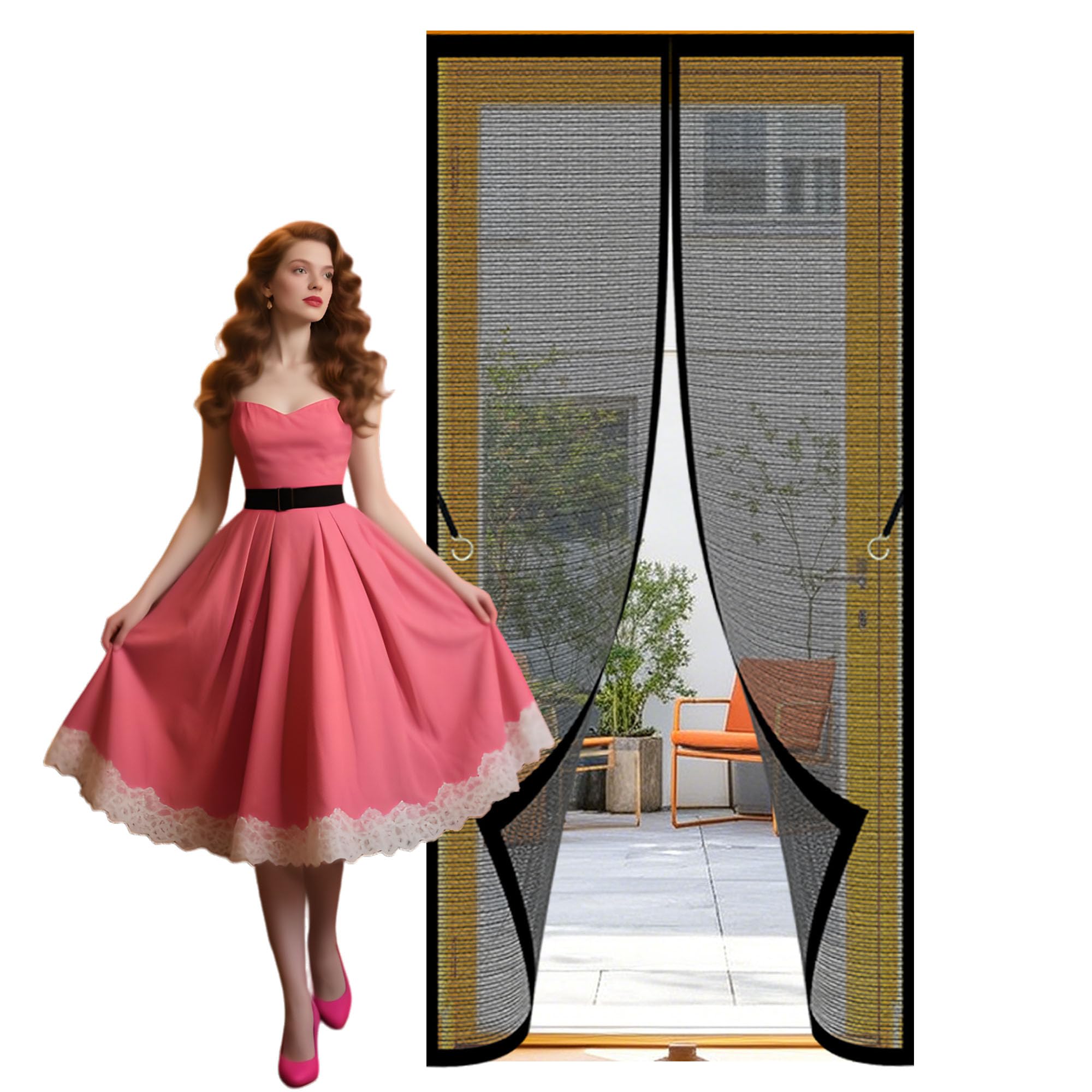 Fly Screen Door 106 x 234 cm Powerful Magnets Fly Screen Curtain Keeping Out Flies Bug for Home, Bedroom, Living Room, Kitchen, Patio, Black
