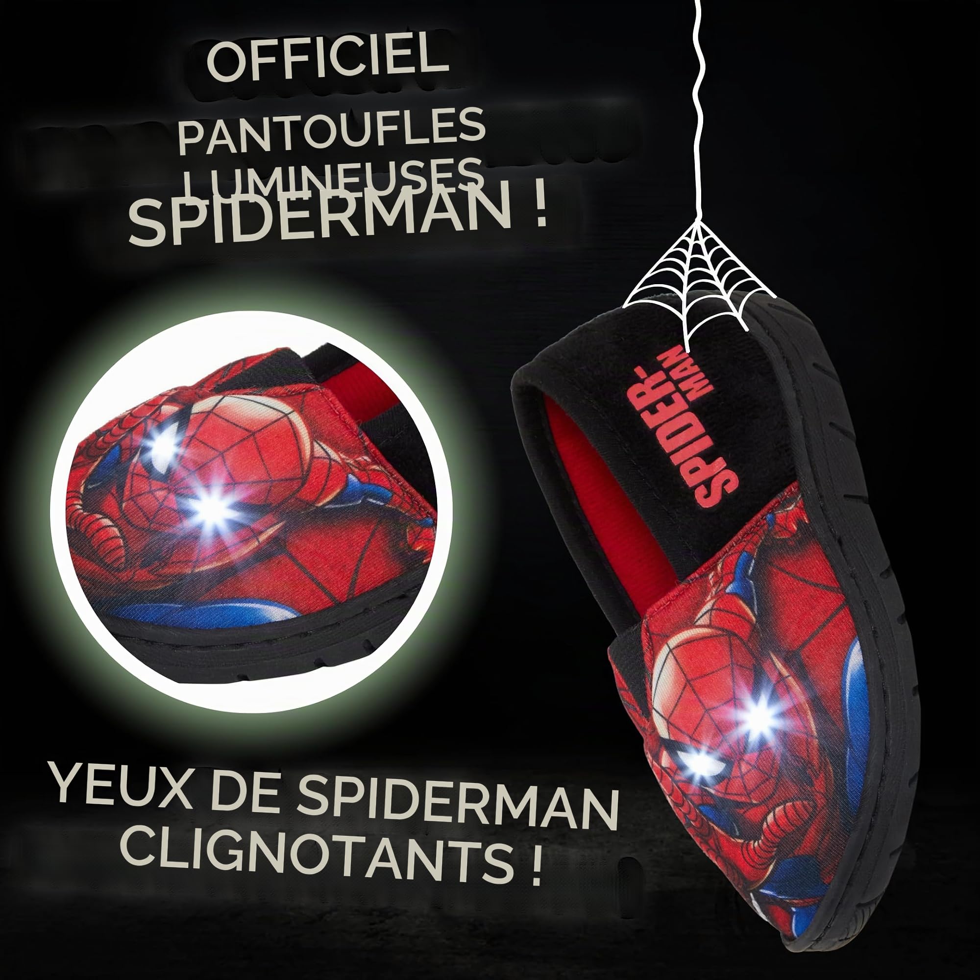 Marvel Pantoufles lumineuses à enfiler Spiderman pour garçons - Rouge - Rouge