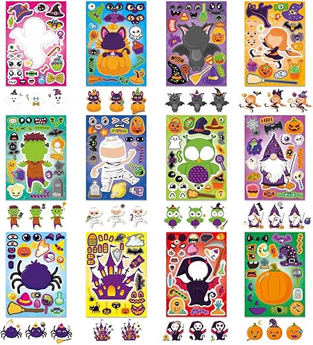 Miniatura 3 de 24 calcomanías de Halloween para niños pequeños, haz tus propios personajes, mezcla y combina calcomanías de feliz Halloween, suministros de