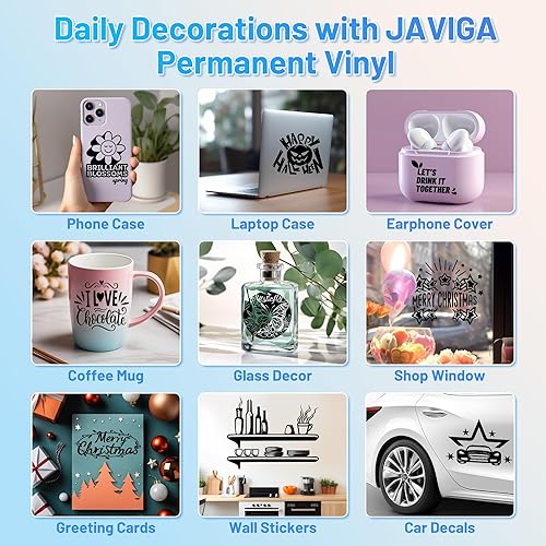 Miniatura 4 de JAVIGA Vinilo permanente negro compatible con Cricut, rollo de vinilo adhesivo negro brillante de 12 pulgadas x 6 pies para decoraciones y regalos