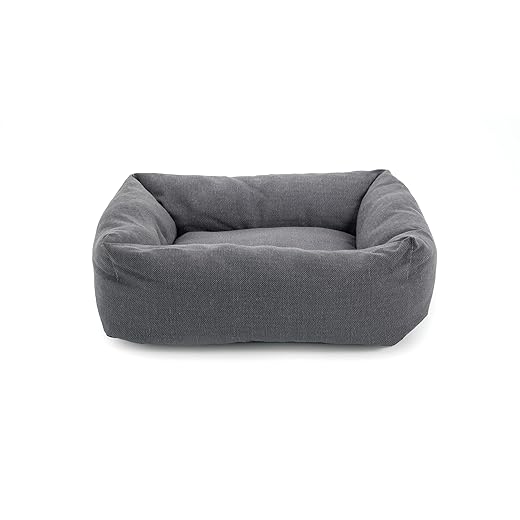 Record - Single Cotton Dog and Cat Bed in Grey, 50 x 35 x 15 h cm. Padded bed for pets, quick drying, soft and cosy. Rectangular cushion for dogs and cats.