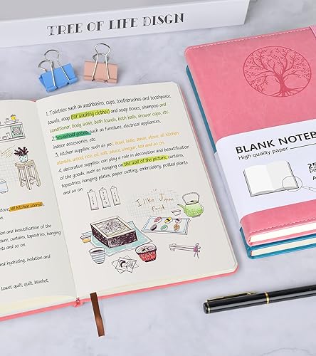 Miniatura 6 de Cuaderno en blanco para mujeres y hombres, diario rosa A5 sin forro para escribir cuaderno de bocetos, cuaderno de cuero de tapa dura sin rayas para