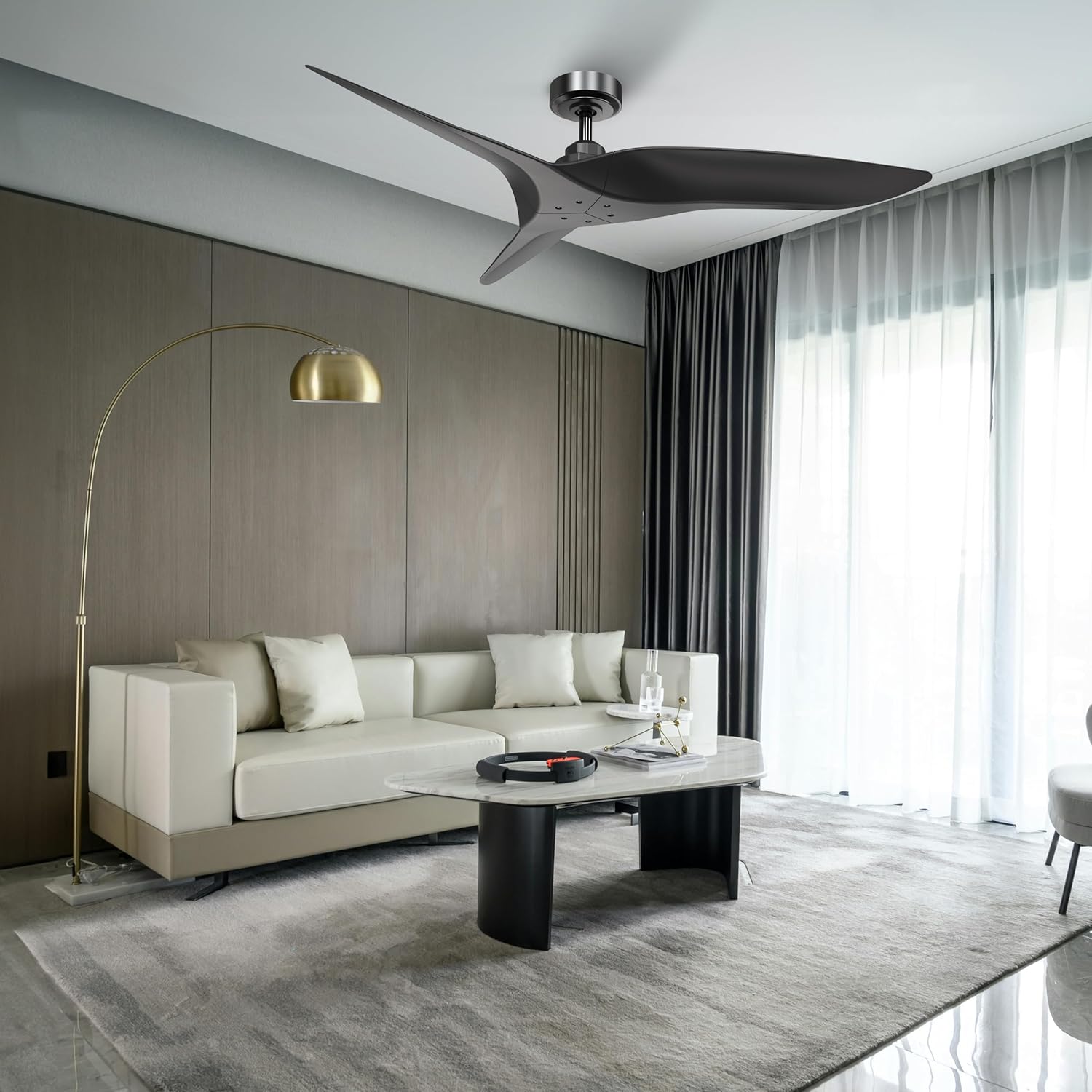 ARC 52-Inch Modern Black Ceiling Fan with Remote Control – No Light, Ultra Quiet DC Motor, Reversible 3-Blade Fan for Indoor & Covered Outdoor Use