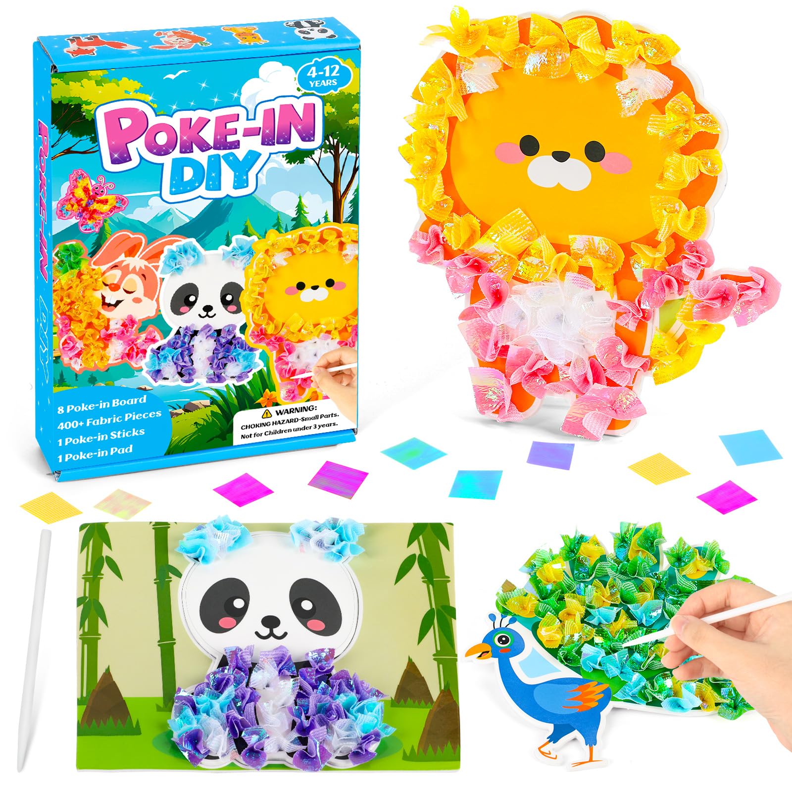 Lonfliness 8 Pcs Animal Poke in Craft Kits for Kids Mess Free DIY Art