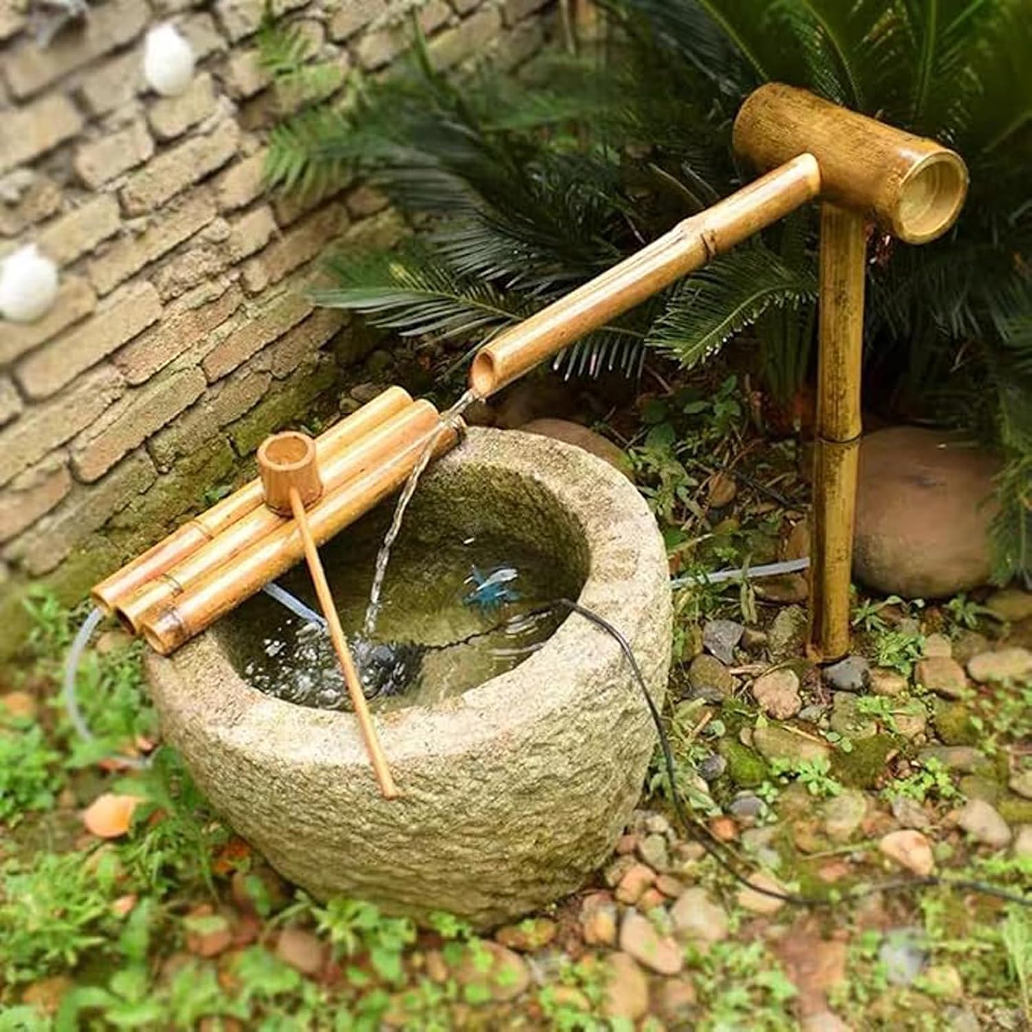 Handmade Bamboo Water Fountain, Zen Fountain, Garden Water Feature, Pond Decor, Stone Trough Circulating Fountain, Outdoor Patio Backyard Ornament,28in,28in(70cm)