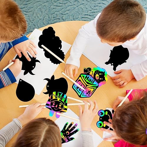 Miniatura 5 de WATINC Juego de 60 piezas de arte de papel para rascar de Pascua con 10 plagas para niños, tarjetas de rascar de color mágico para manualidades,