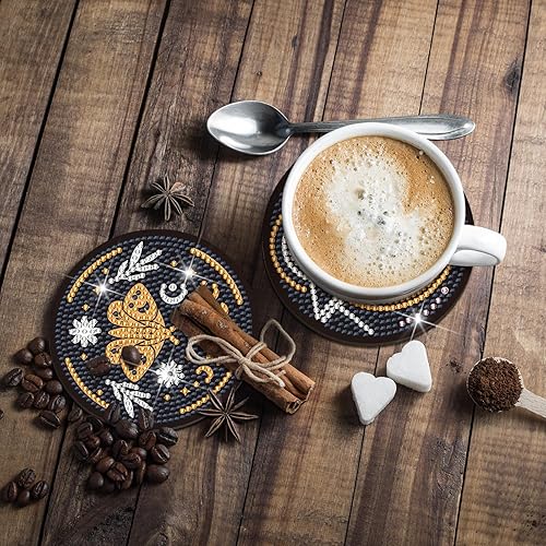 Miniatura 5 de Xuhal Juego de 12 posavasos de pintura de diamantes de tarot, posavasos de arte de diamantes con soporte para bebidas de bricolaje para adultos,