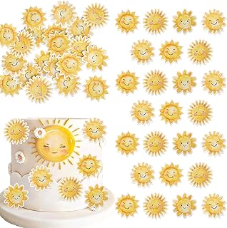 Rsstarxi 60 Pack Edible Sun Cupcake Toppers Sunshine Party Decorations Sun Flower Smiley Sunshine Cupcake Picks for Summer Theme Baby Shower Birthday Party Cake Decorations Favors