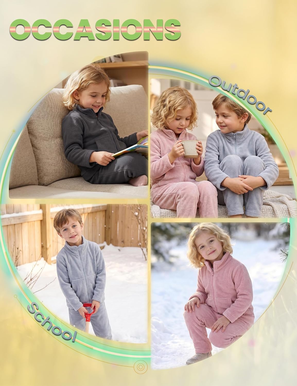 TAGIHOO Kids Flannel Fluffy 2-Piece Zip Jacket & Pants Set for Boys Girls