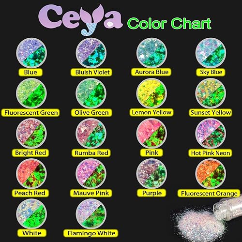 Miniatura 3 de Ceya Brillantina que brilla en la oscuridad, 2.8 onzas2.82oz, mezcla de purpurina gruesa luminosa blanca, copos de polvo fino, lentejuelas