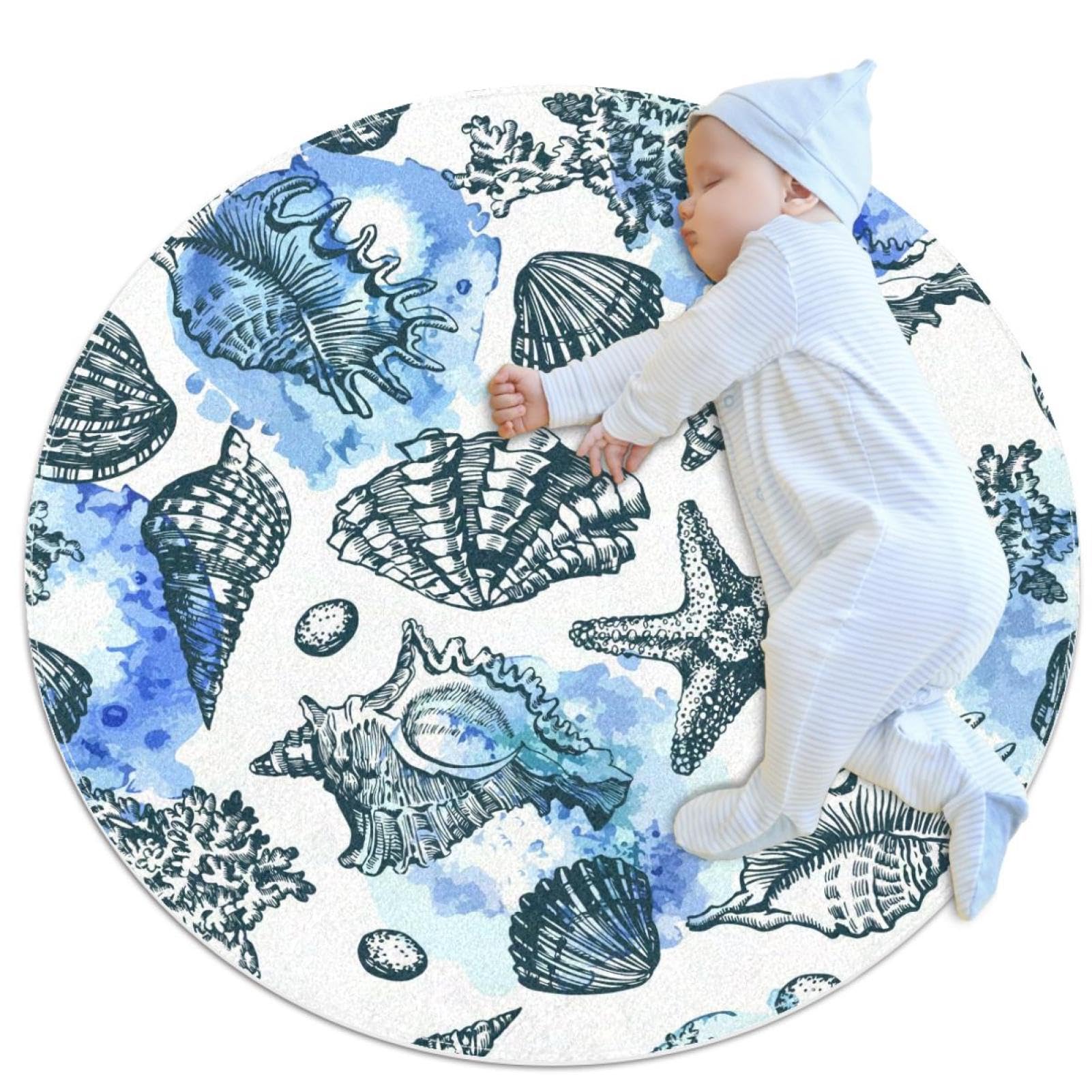 Tapis de bain antidérapant rond coquillages pour éviter les glissades