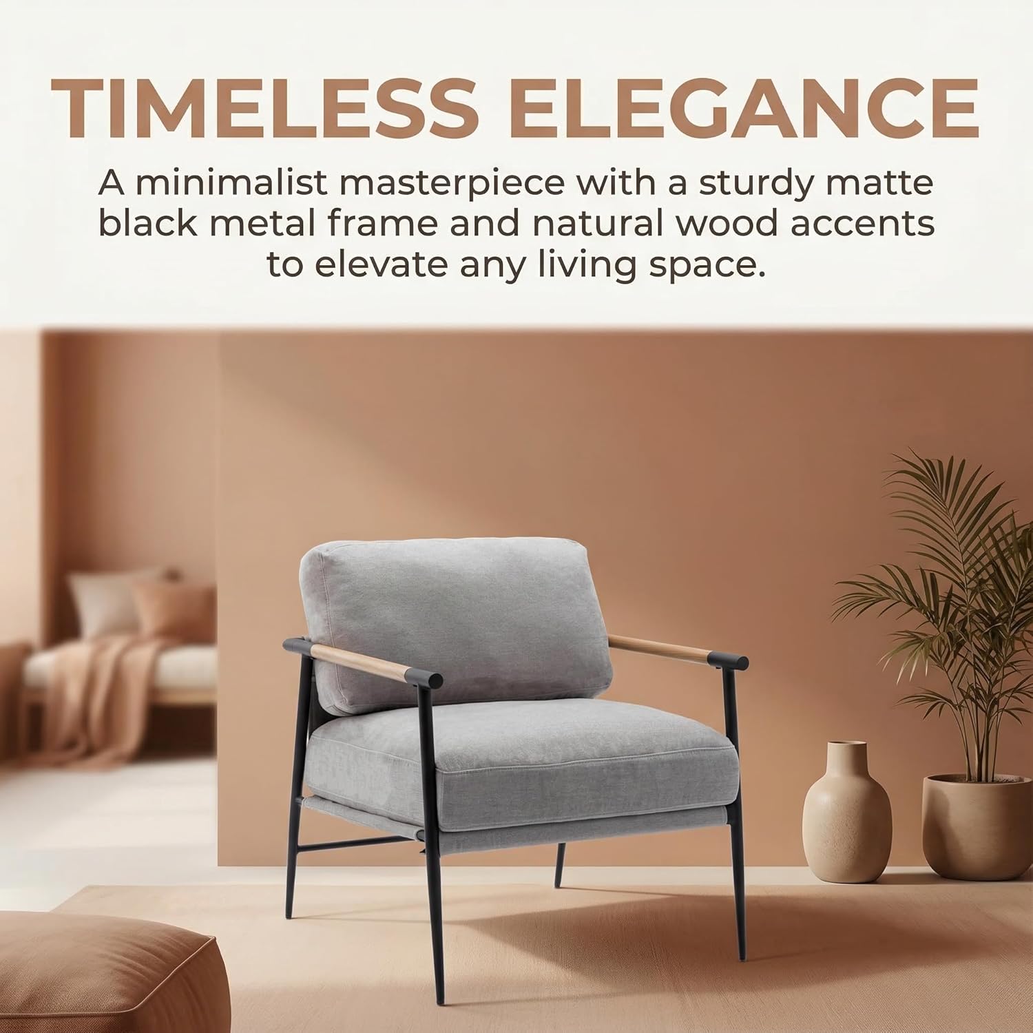 LukeAlon Mid-Century Chenille Accent Chair, Ultra Soft Living Room Chair with Metal Legs Modern Armchair Lounge Chair Upholstered Comfy Leisure Chair for Bedroom Reception Area Reading Room, Grey