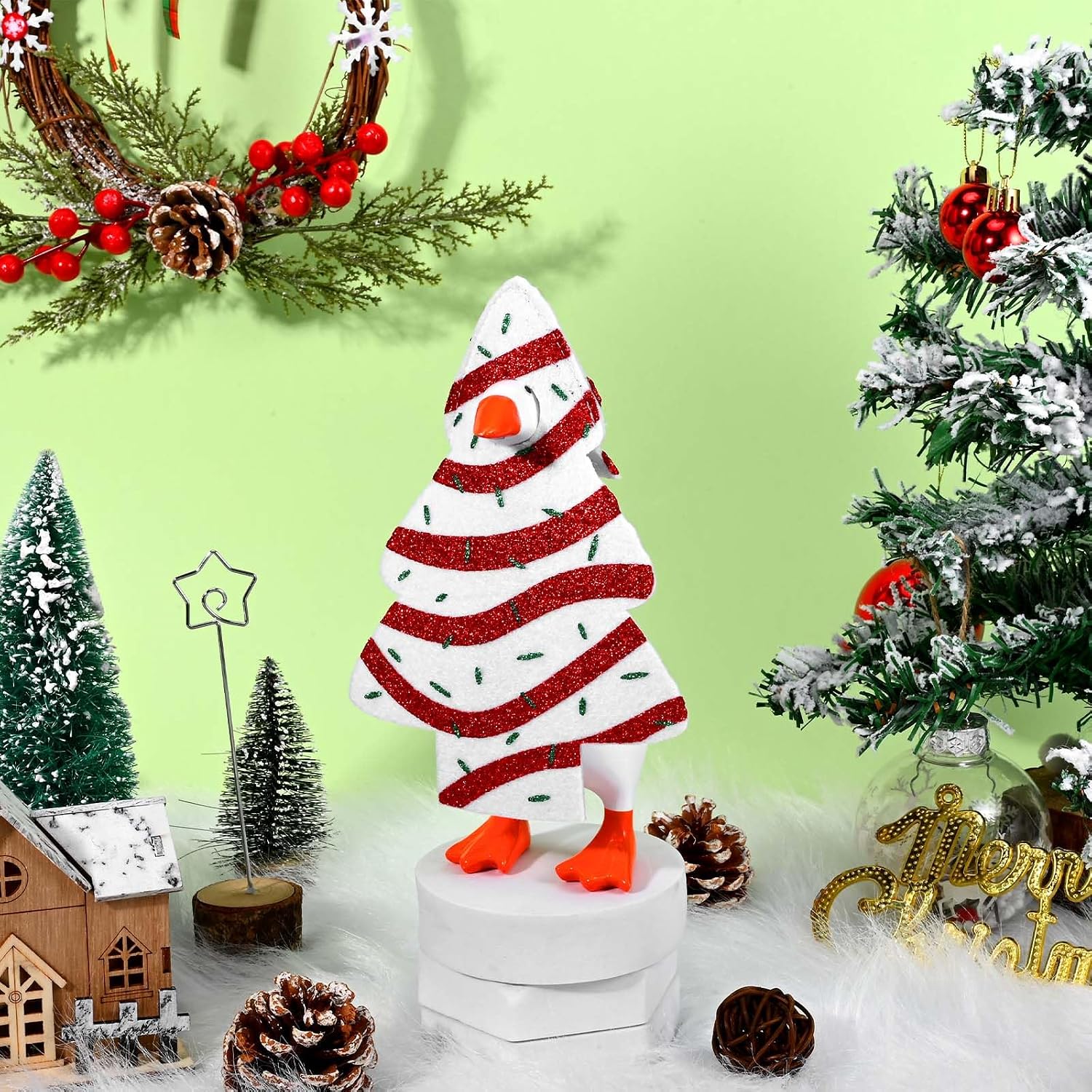 JcHrmers Christmas Mini Desk Goose Outfit 7 Inch Silly Goose Statue Costume Christmas Tree Cake Table Key Holder Decor Xmas Cake Outfit for Magnetic Goose Statue image 5