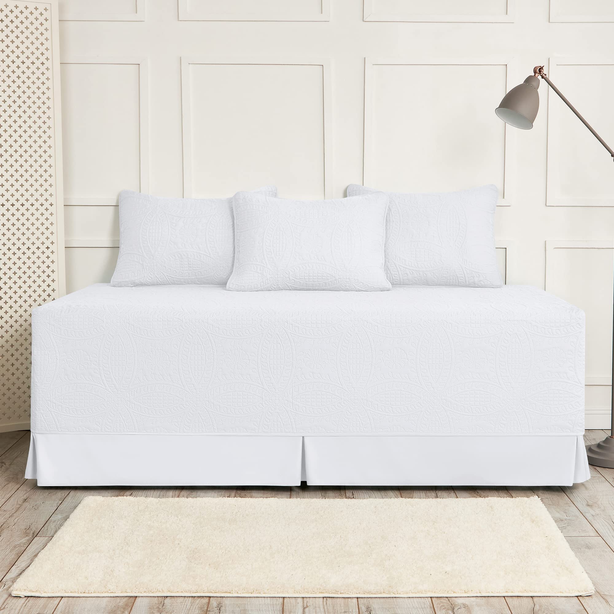 Mellanni Bed Sheet Set + DayBed Cover Set Bundle&Save - Bundle Includes: 4 Piece Twin Bed Sheet Set and 5 Piece Day Bedding Set (Twin/DayBed, White)