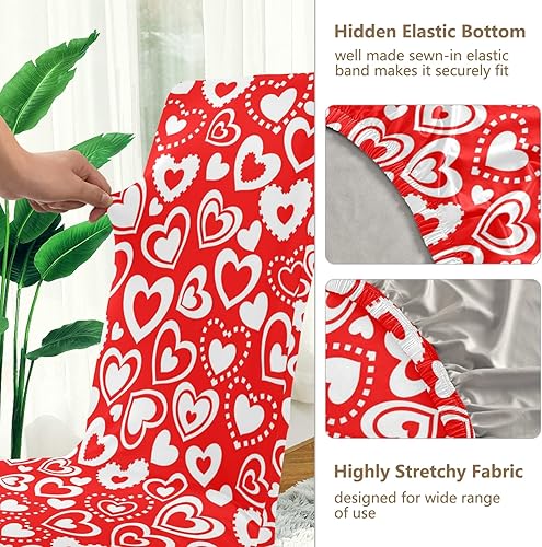 Miniatura 3 de Ollabaky Juego de 4 fundas protectoras para sillas de comedor para el día de San Valentín, elásticas, lavables, extraíbles con corazones, para sala
