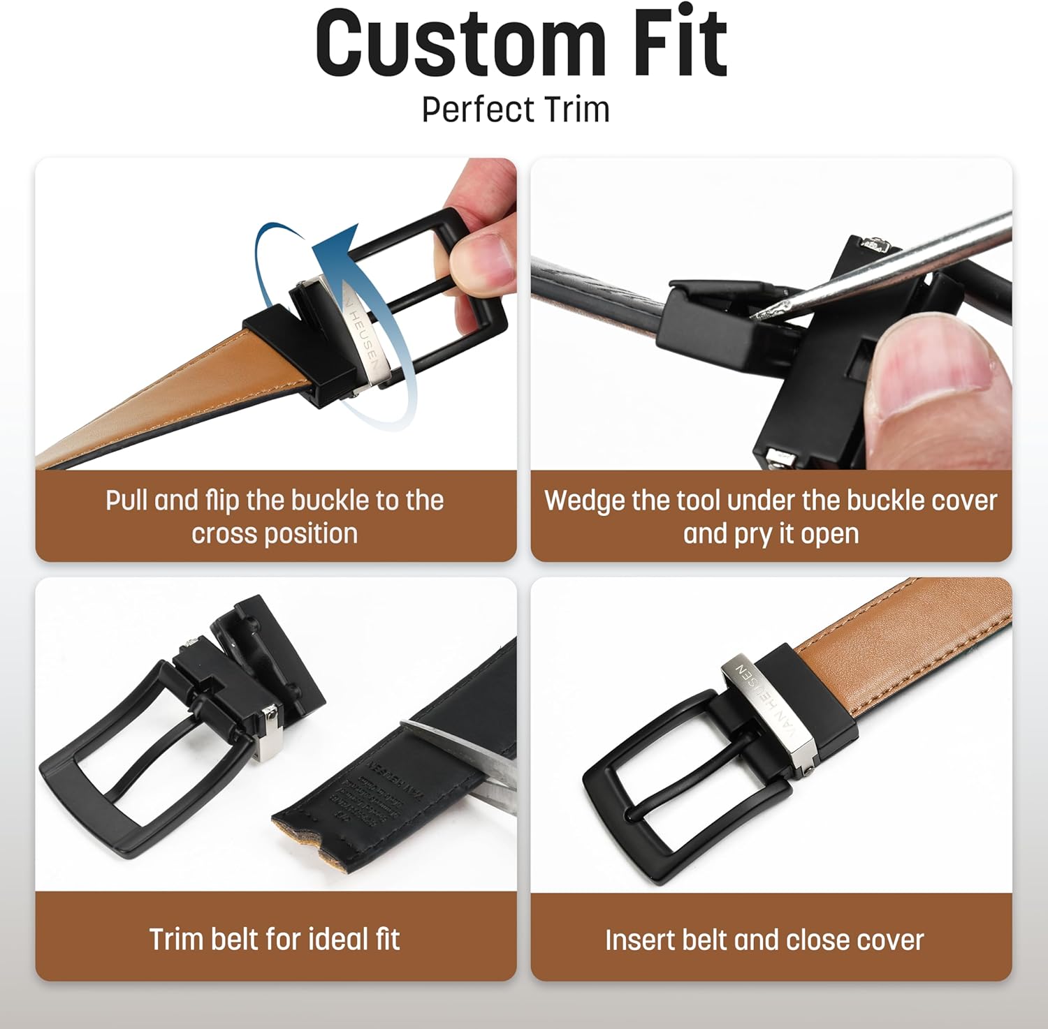 Van Heusen Mens Reversible Leather Belt, Black Brown Dress Belt, Cut for Fit - Image 4