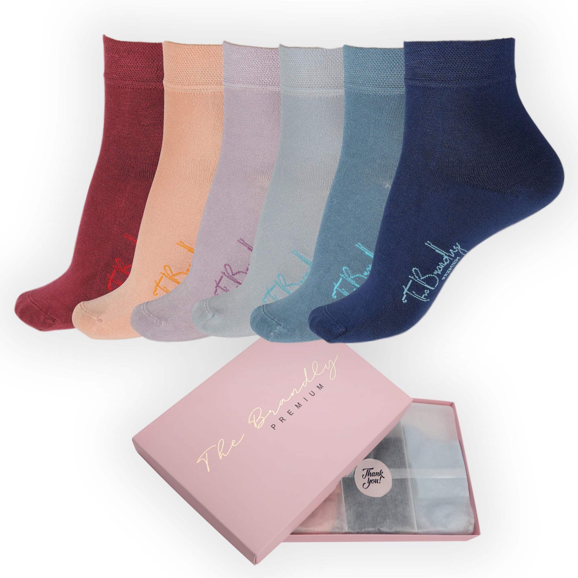 BRANDLY Premium Bamboo Ankle Socks for Women - Multipack of 6 Pairs, Trainer Socks, Moisture-Wicking, Eco-Friendly