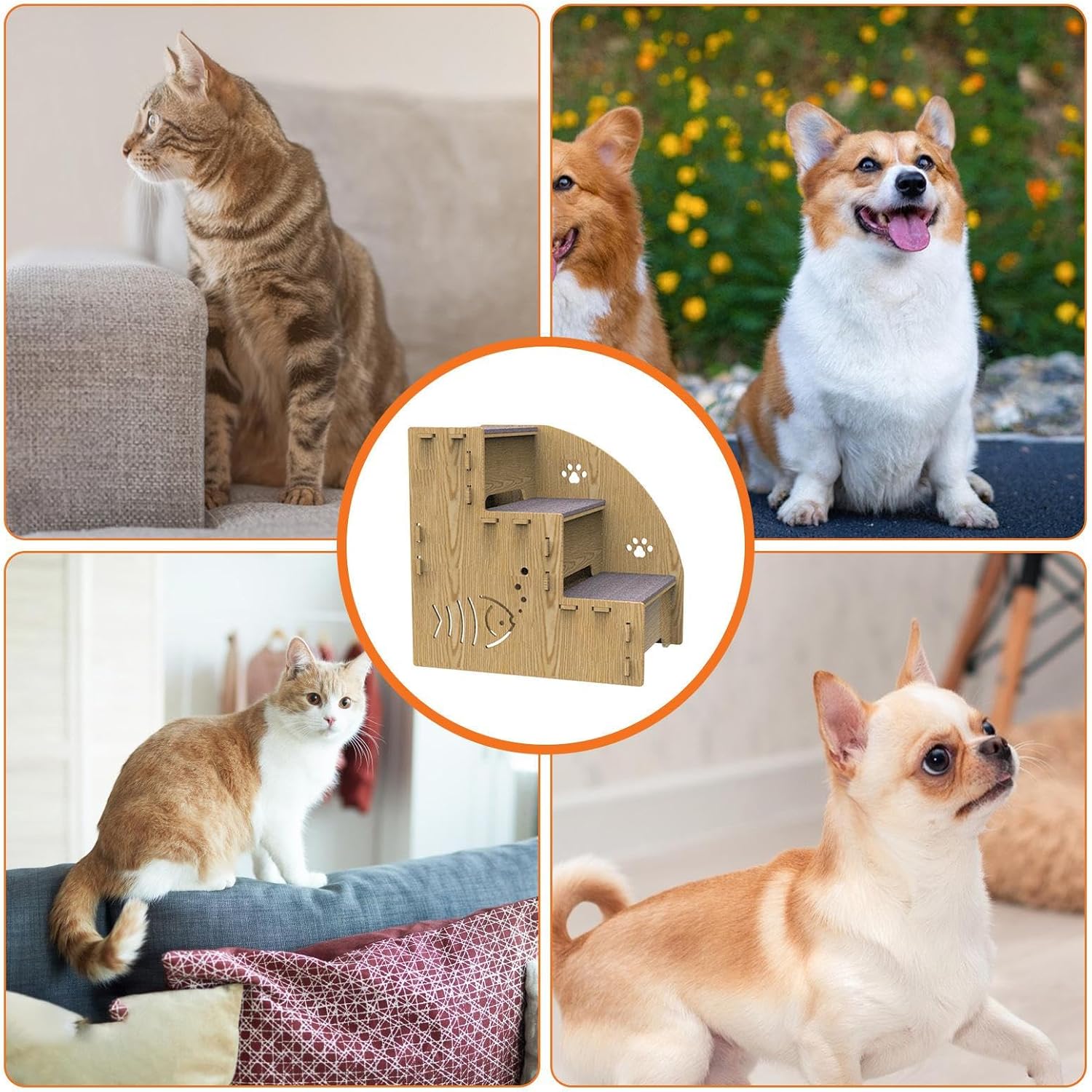 High Beds Dog Stairs - 3-Step Wooden Pet Stair Ramp, 18x12x12 inches Non-Slip Indoor Ramp for Dogs & Cats, Wood + Anti-Skid, Small Dog Staircase for Beds, Sofas, Couch