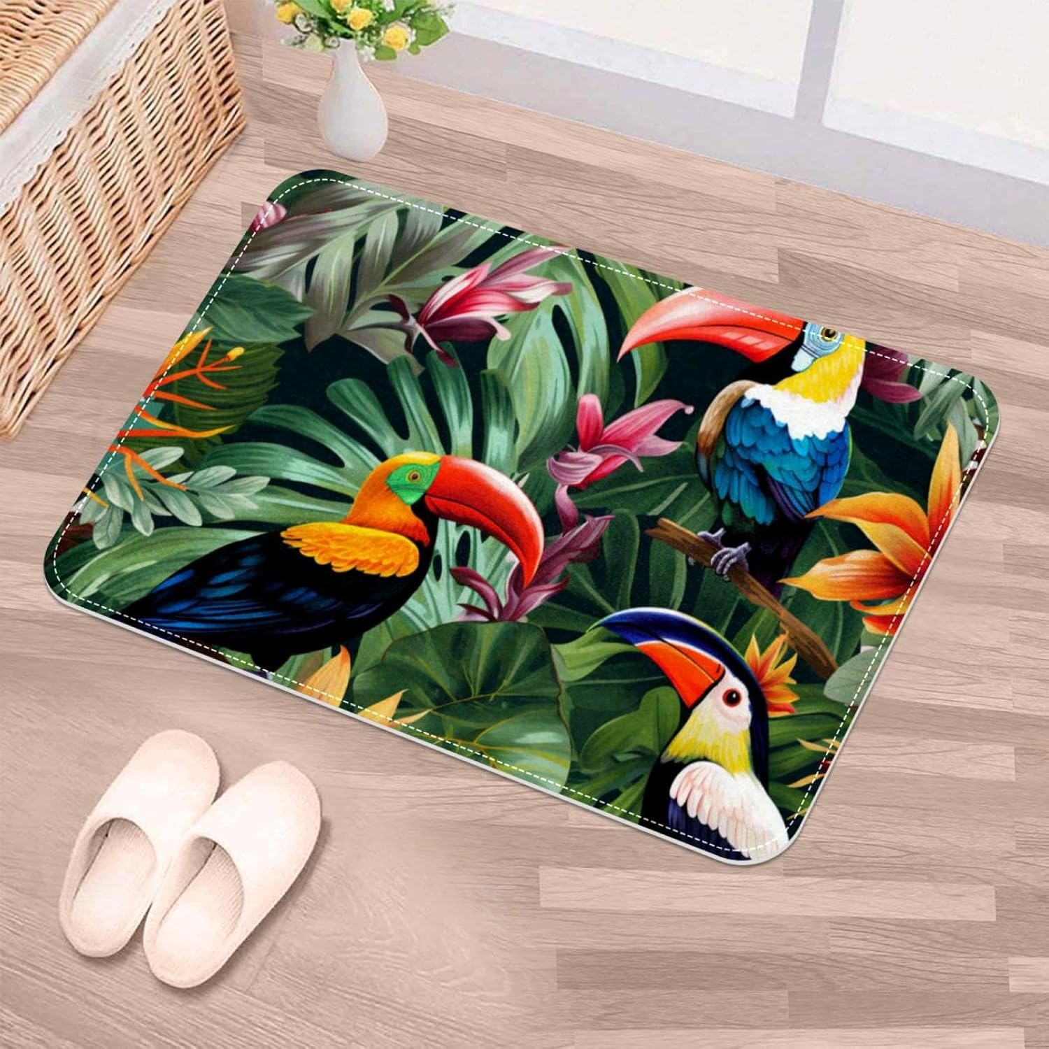 Area Rugs for Living Room,Washable Rug,Carpet for Bedroom,Tropical Toucan Parrot Leaves,31x20 in