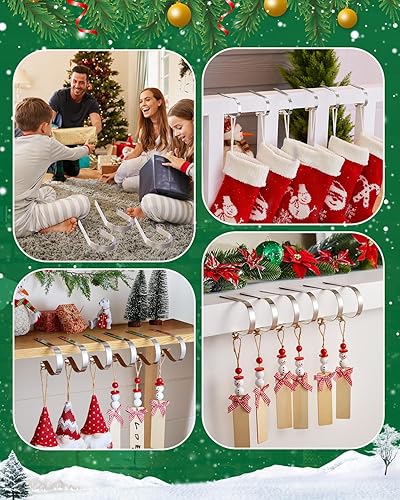 Miniatura 5 de Soportes de calcetín de Navidad para repisa, juego de 6, soportes de calcetín ajustables antideslizantes para repisa, ganchos de calcetín para