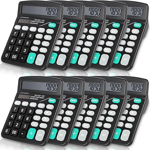 Paquete de 10 calculadoras de escritorio de 12 dígitos con pantalla LCD grande, calculadora electrónica de doble potencia para estudiantes, oficina,