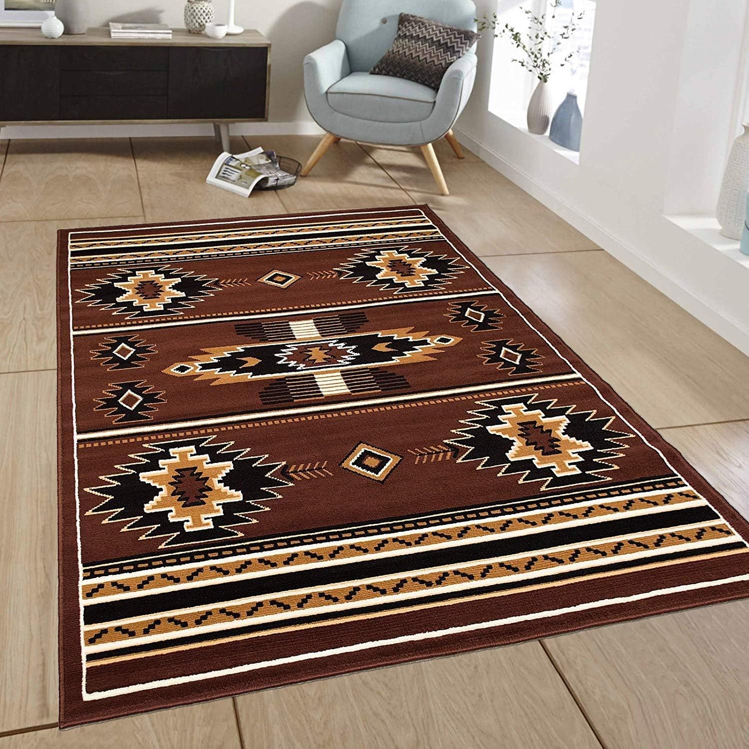 Southwest Southwestern Aztec Native American Navajo Indian Brown Carpet Modern Area Rug (2 Feet X 3 Feet)