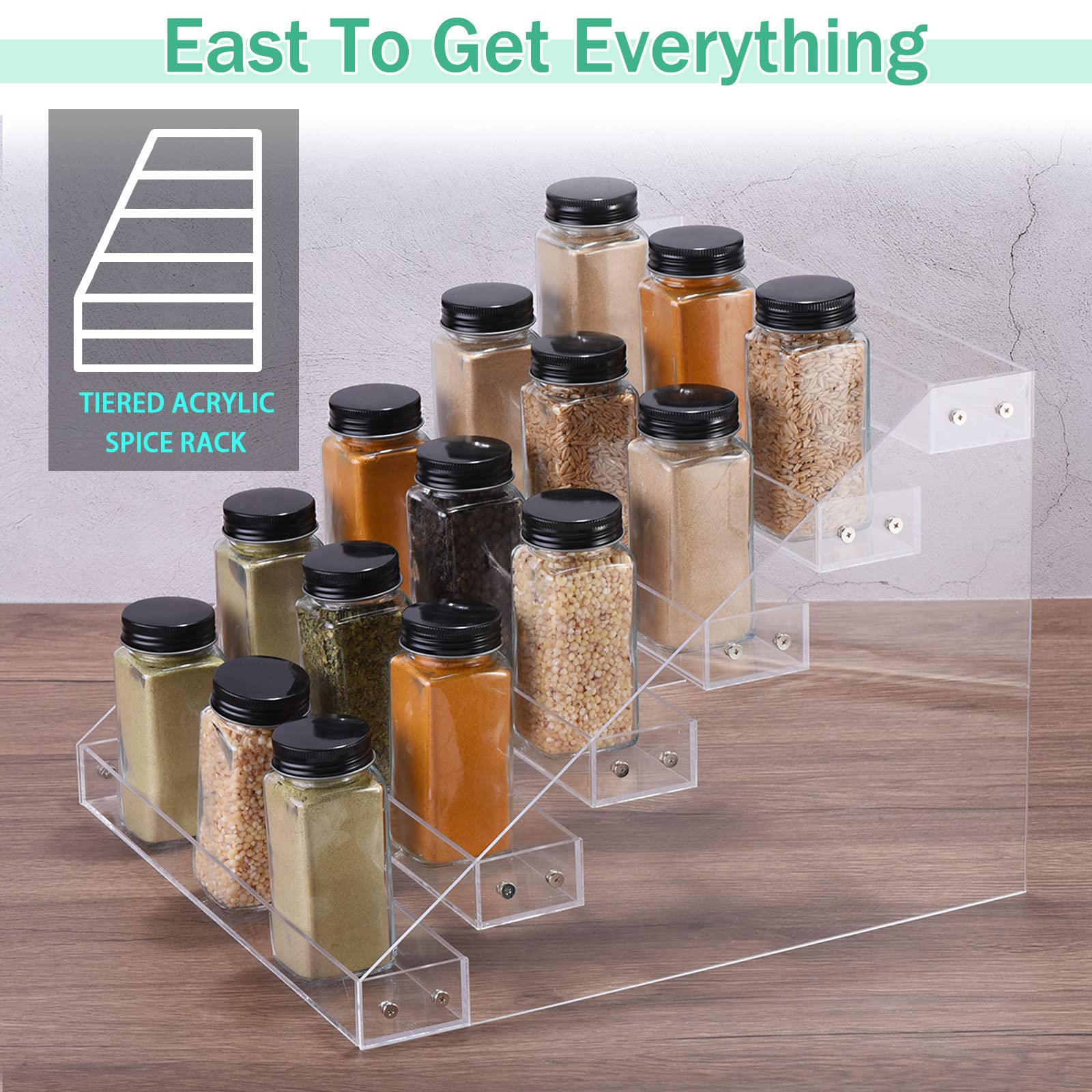 sourcing map Acrylique Épices Rack, 6 Tier Épices Tiroir Organisateur Étagère Assaisonnement Bocal Rack Convient pour Cuisine Comptoir, Armoire, Garde-manger, Placard, Clair