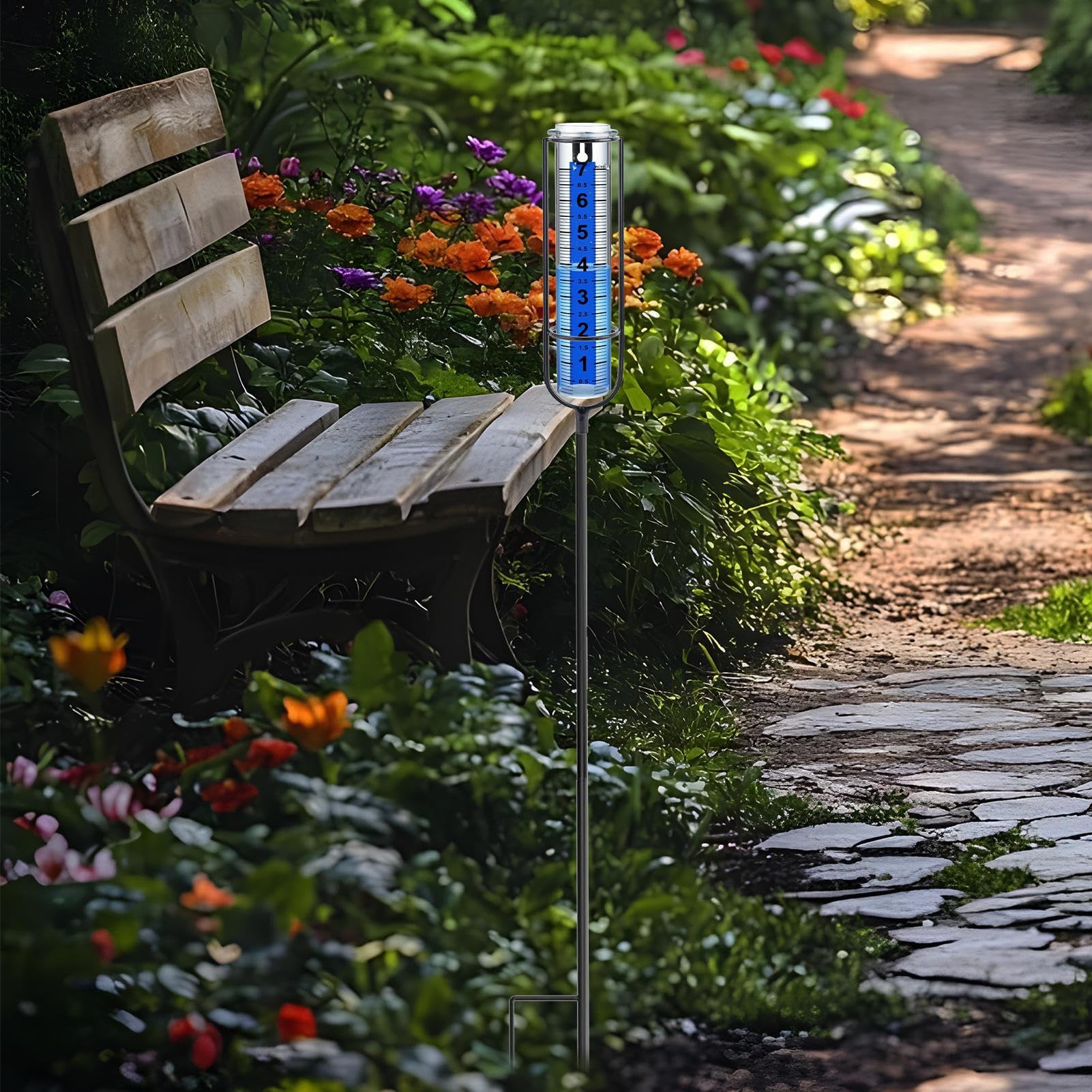 Outdoor Rain Gauge - Adjustable Height Rain Meter | Weather Resistant Decorative Rainfall Measuring Tool with Large Easy toRead Numbers, Rainfalling Indicator for Garden Lawn Fence Farm Yard