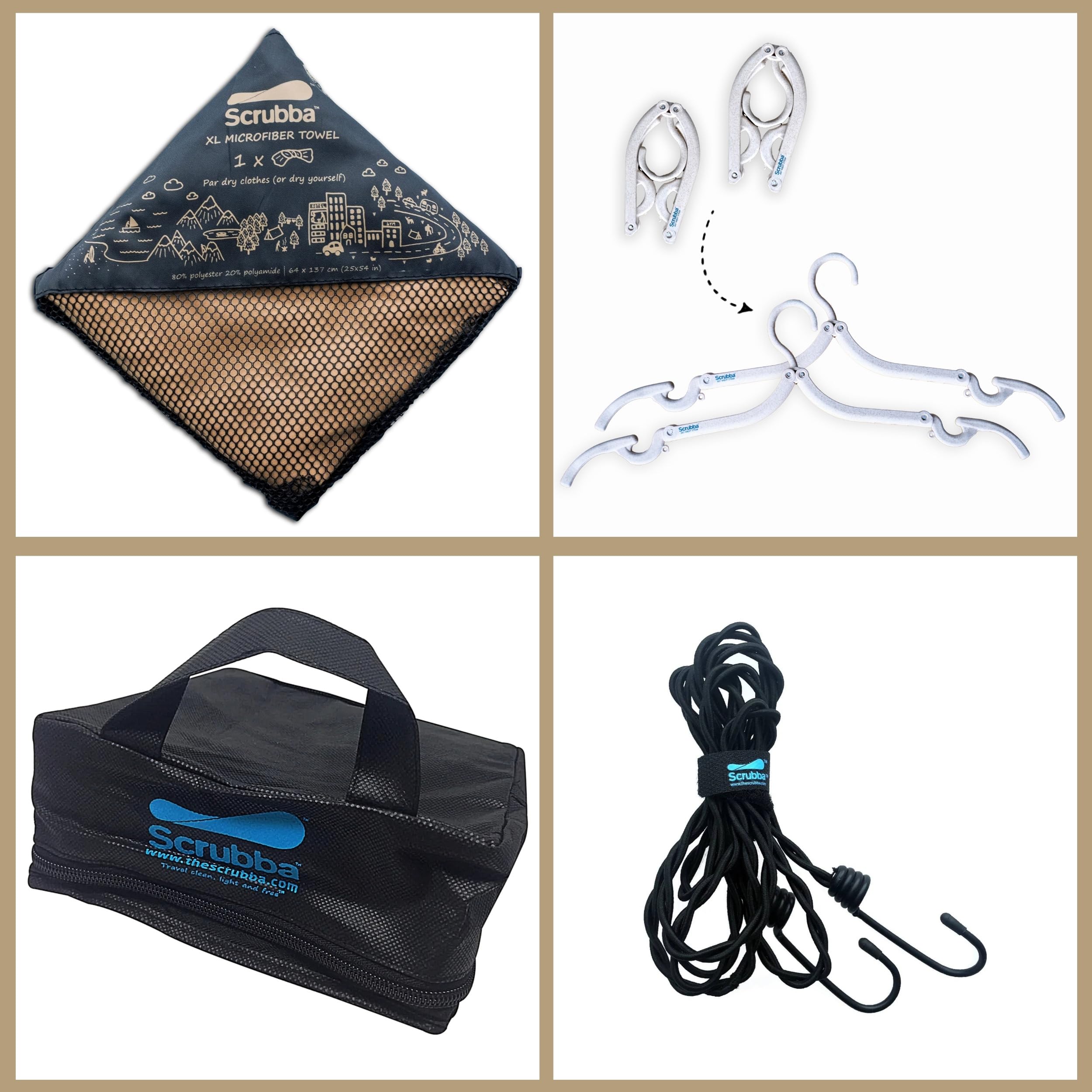 Scrubba TACTICAL Kit de Lavage & Séchage – Machine à laver portable robuste avec serviette XL, corde à linge & cintres – Léger & essentiel pour camping, randonnées, voyages