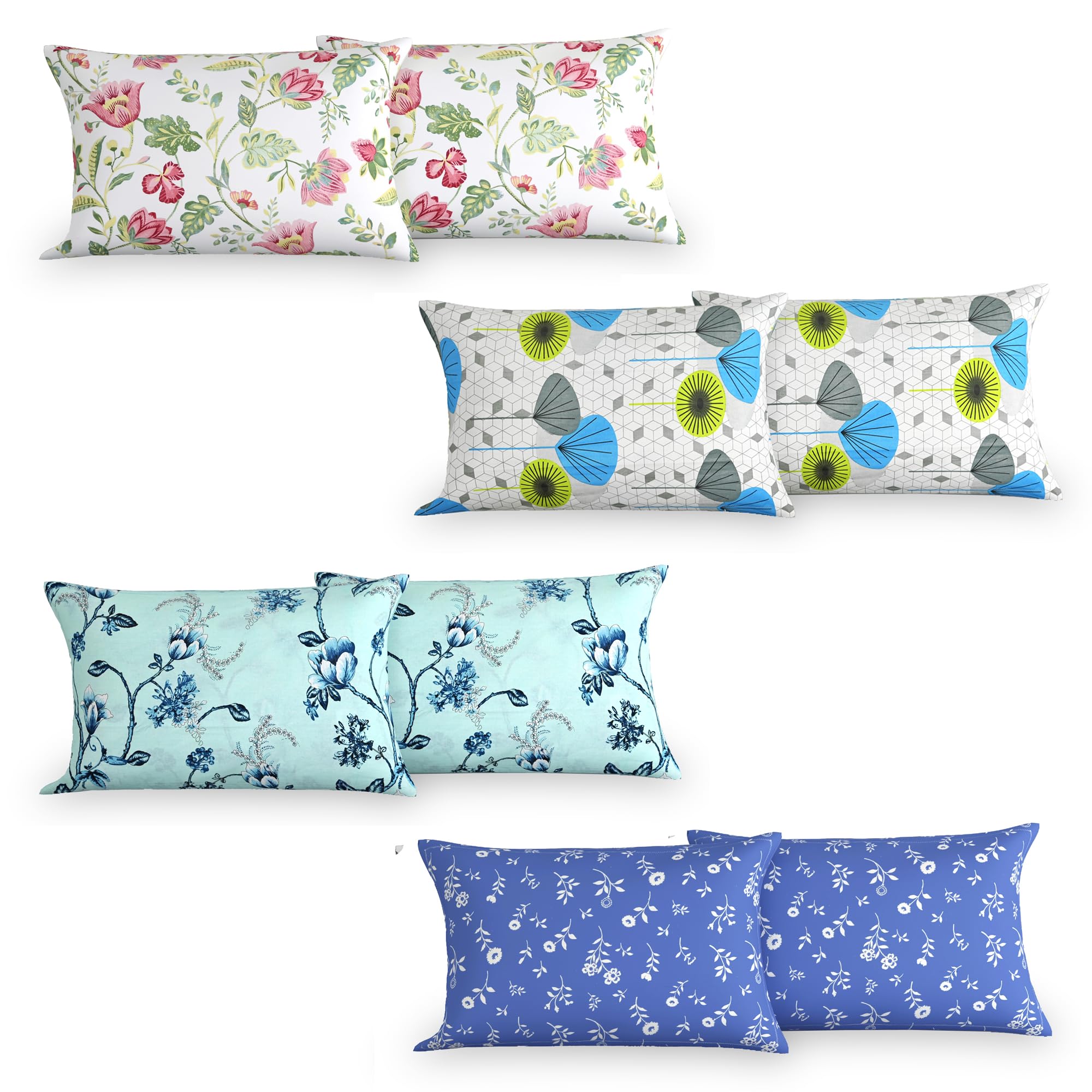 Divine Casa Cotton Mix/Random Design Standard Size Printed Pillow Covers/Cases Set of 4 (Total 8 Pcs) Multicolor-picture-12