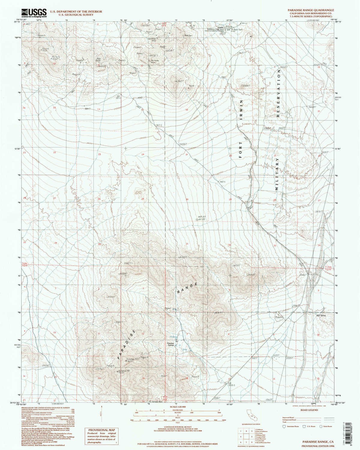 YellowMaps Paradise Range CA topo map, 1:24000 Scale, 7.5 X 7.5 Minute, Historical, 1996, Updated 1998, 26.9 x 21.5 in - Polypropylene