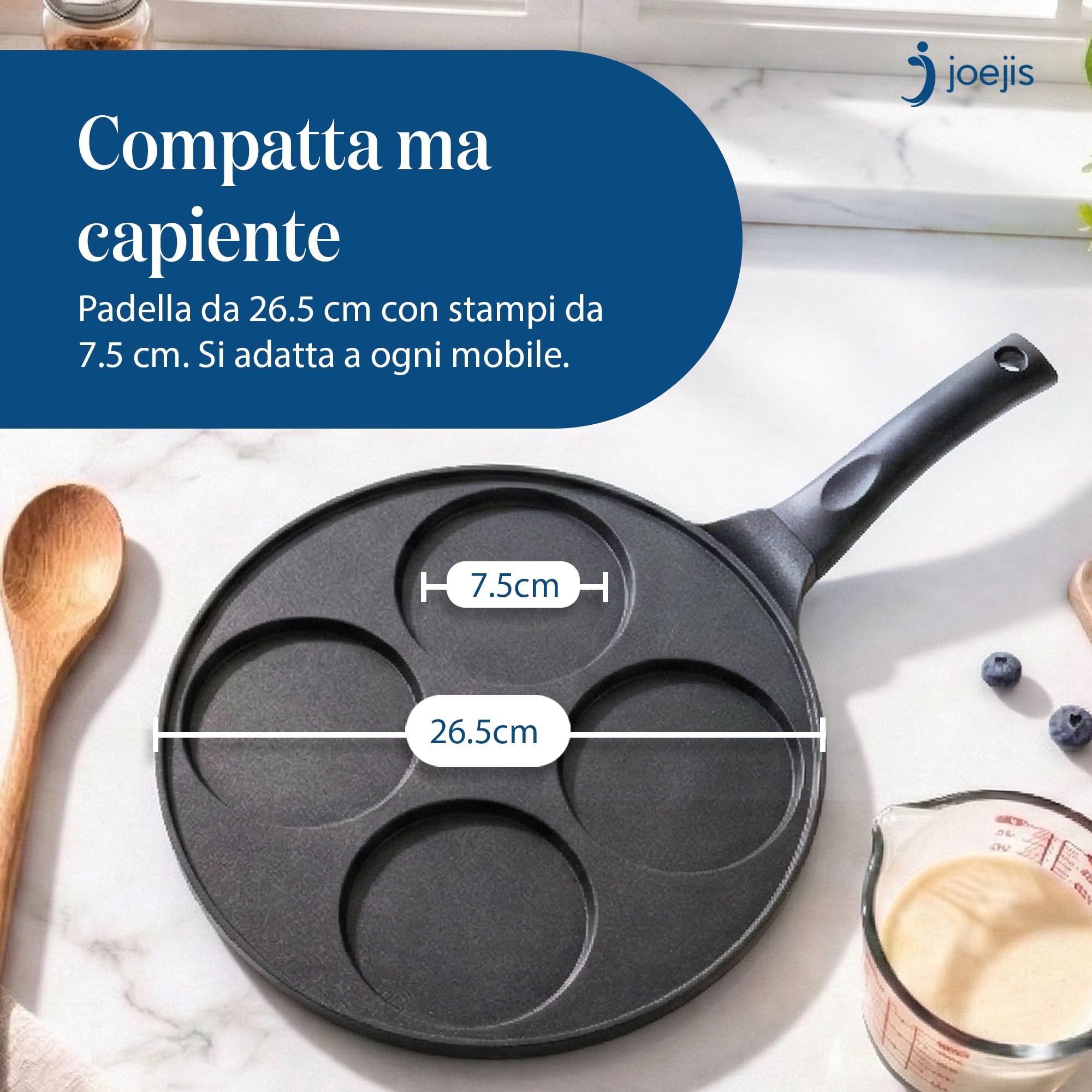 Joeji's Kitchen 4 Fori Padella Pancake 26cm - Induzione Antiaderent Padella Frittata Colazione - Nero