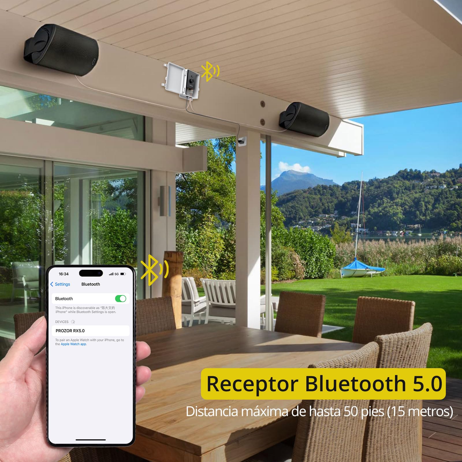 PROZOR Amplificador de Potencia Bluetooth 5.0 HiFi 200W+200W Amplificador de Audio Estéreo con Chip TPA3221 Caja de Montaje Impermeable para Altavoces Pasivos al Aire Libre Terraza Piscina o Garaje | Caja protectora resistente a salpicaduras receptor inal