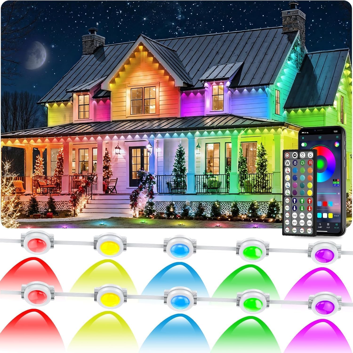Photo 1 of CETELUMA 300FT Permanent Outdoor RGB Lights, IP67 Waterproof Smart Eave Lighting, with App/Remote Control Eaves Light, DIY LED Scenes Modes for House Roof Decor,Party (300FT)