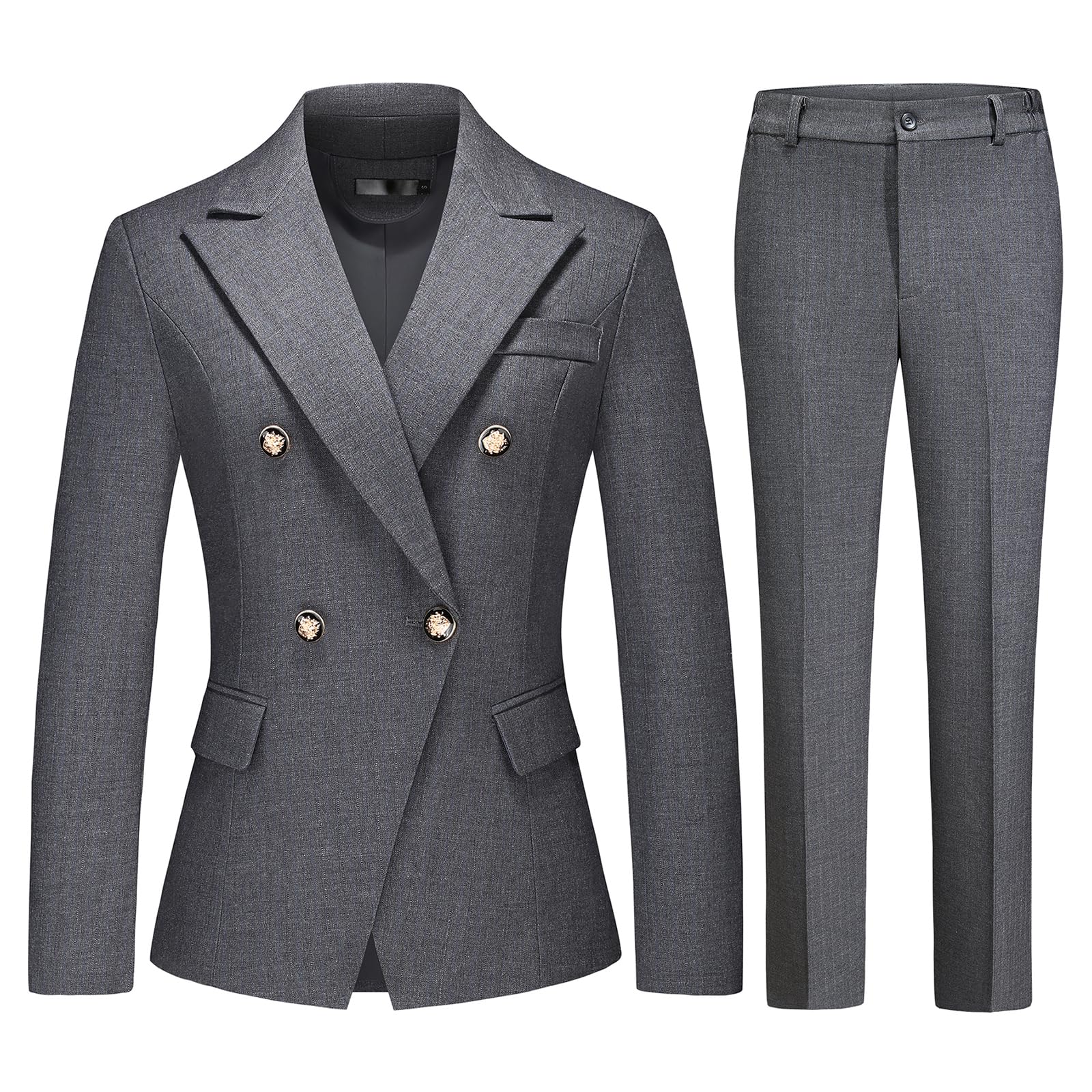 Lamgool Womens Suits 2 Piece Set Business Double Breasted Pinstripe Pant Suit Slim Fit Dressy Casual Outfits