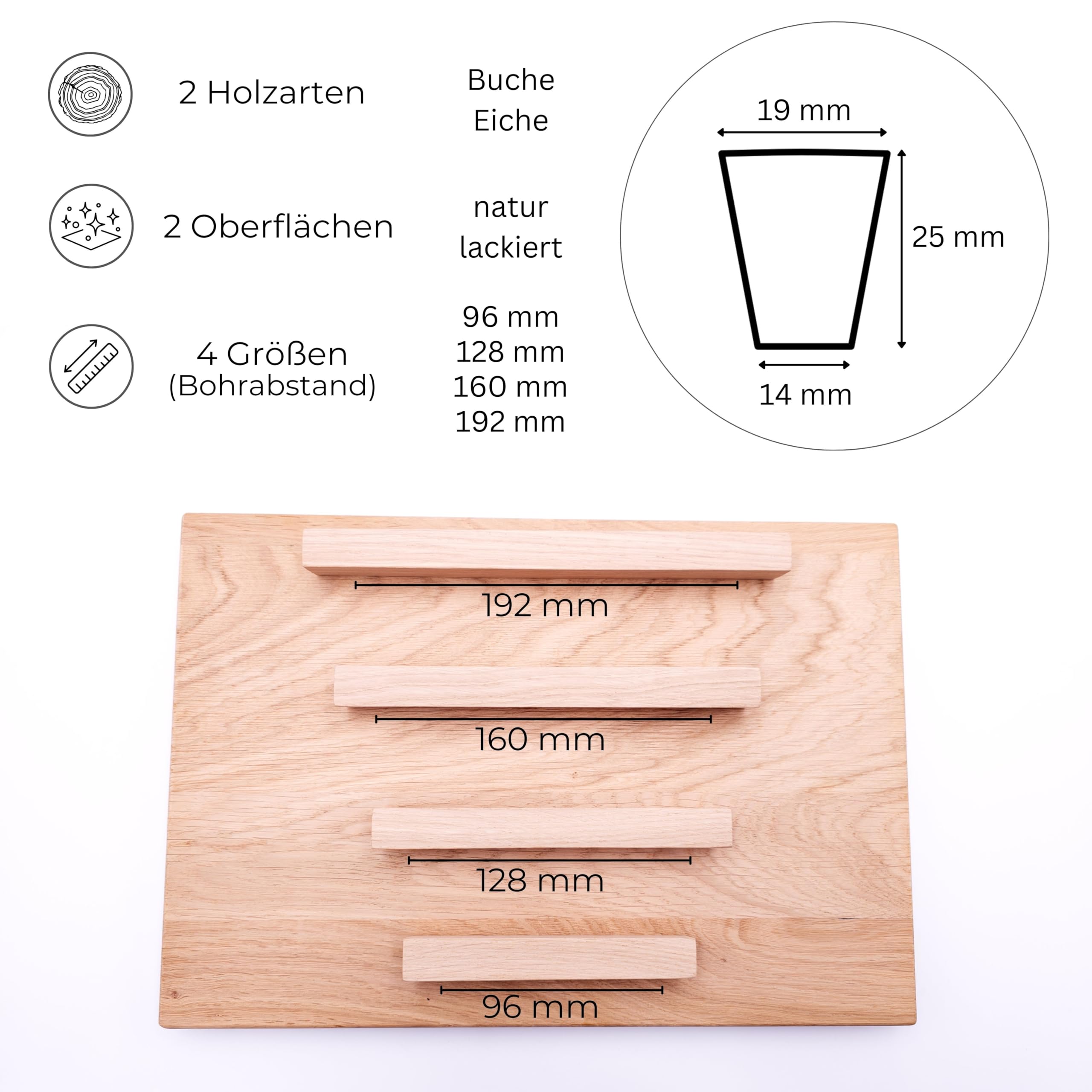 JOWE Furniture Handles Made of Wood Including Screws, Set of 4 Handle Strips Made of Painted Oak Shape: Trapezoidal - Image 3