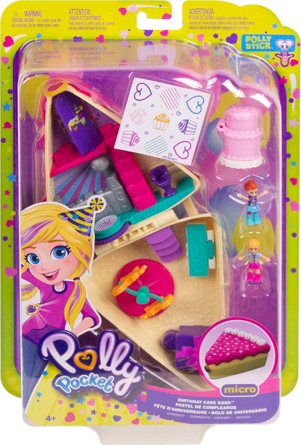 Polly Pocket Playset, Travel Toy with 2 Micro Dolls & 3 Accessories, Pocket World Birthday Cake Bash Compact