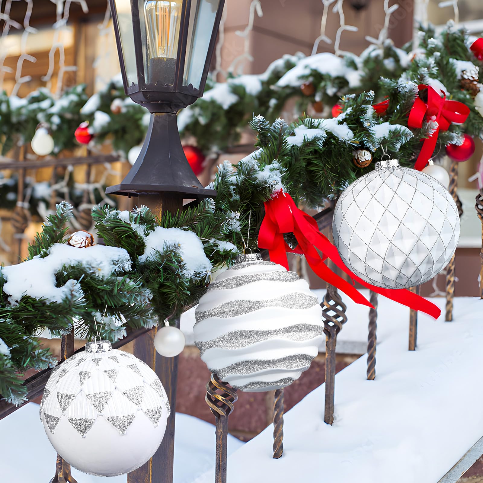 Zubebe 4 Pcs Extra Large Christmas Ball Ornaments 8'' (200 Mm) Giant Oversized Plastic Xmas Ball