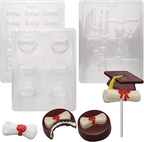 CybrTrayd Moldes de caramelo de chocolate  Paquete de moldes de graduación No. 1-3 piezas  Incluye instrucciones (idioma español no garantizado)