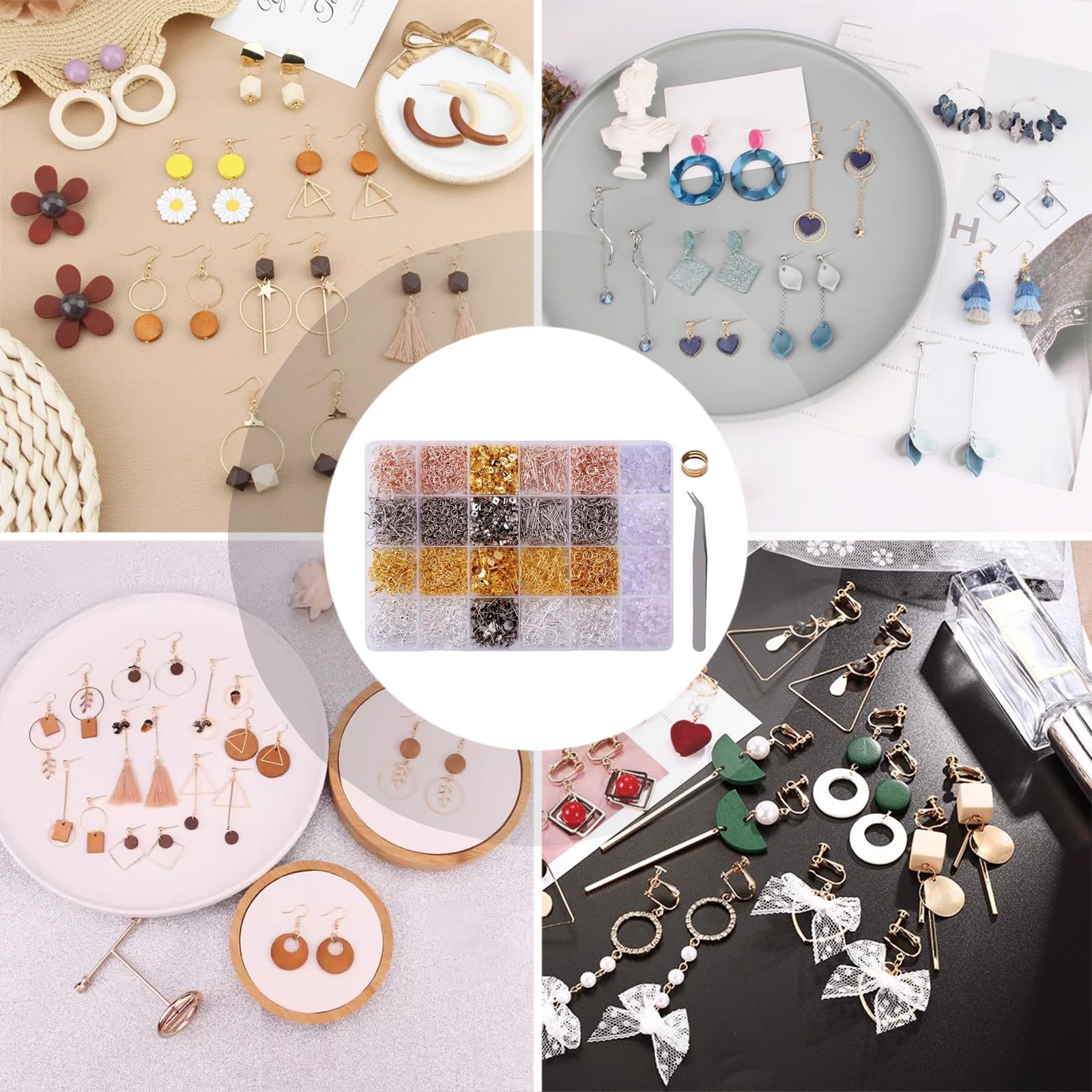 Oorbellen Maakset – 3600 Delig – Met Haken, Ringen, Stoppers, Pinnen – Goud, Zilver, Roségoud – Voor Sieraden Maken En Repareren