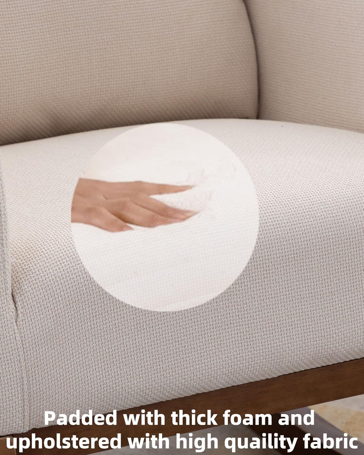 Rocking Accent Chair for Nursery, Upholstered Glider Nursery Chair with Breathable Fabric for Bedroom, Living Room, Beige