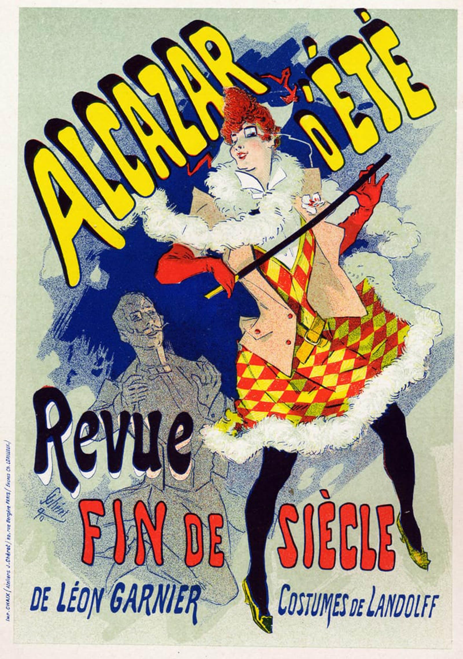 ARTXLXXBN Famous Print Painting Colorful Art Print Art Entertainment Variety Show End of the Century a the Parisian Cabaret L'alcazar D'ete by Jules Cheret for Home Decor 60x90cm