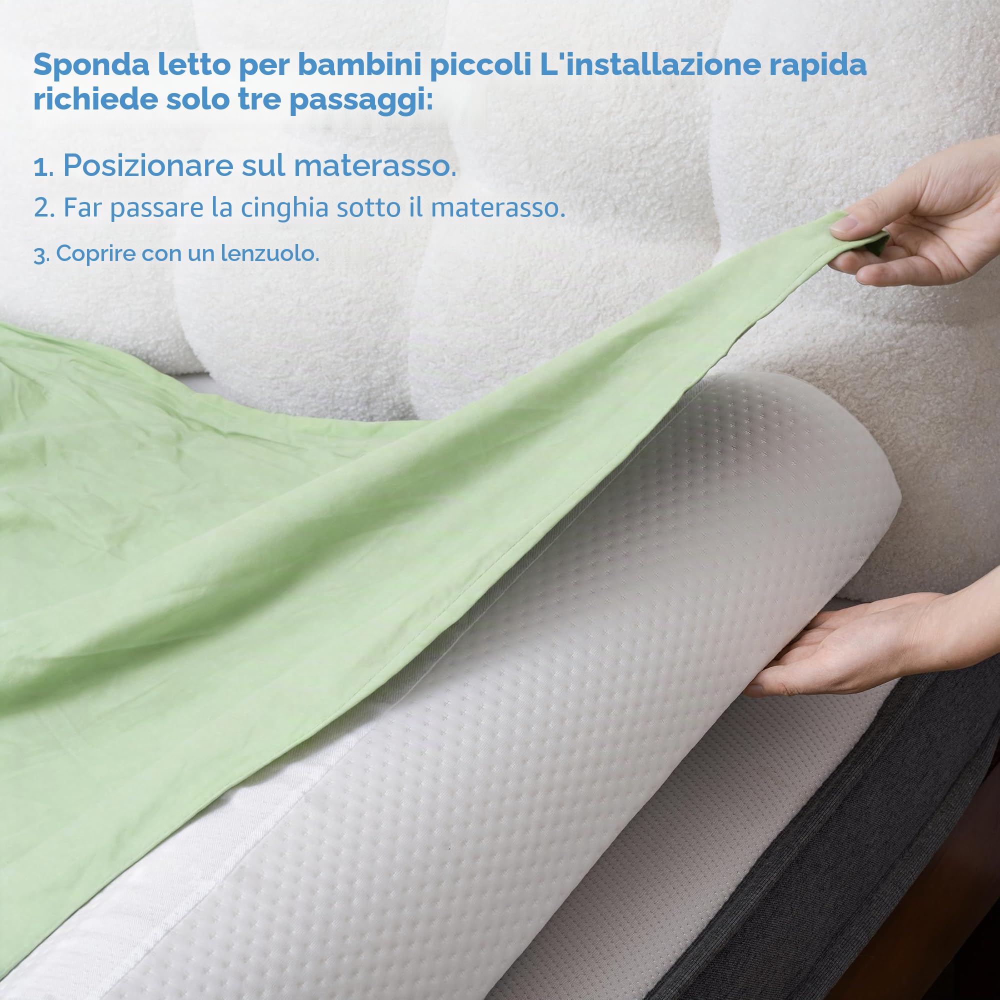 YIHATA Paracolpi Lettino, Portatile Sponda Letto Bambini, Paracolpi Di Sicurezza Per Anziani Con Rivestimento Resistente All'Acqua, Antiscivolo E Lavabile in Lavatrice,Adatto A Tutti I Letti - 2 Pezzi