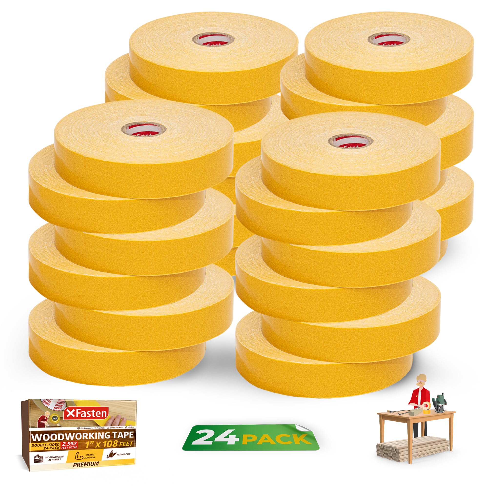 XFasten - Cinta De Carpintería De Doble Cara De 1,27 X 36 Yardas (paquete De 4) - Cinta De Doble